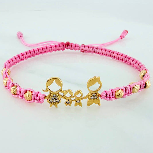 Pulsera Tejida Rosada Familia 4Mm 8 Und Oro Amarillo 18K