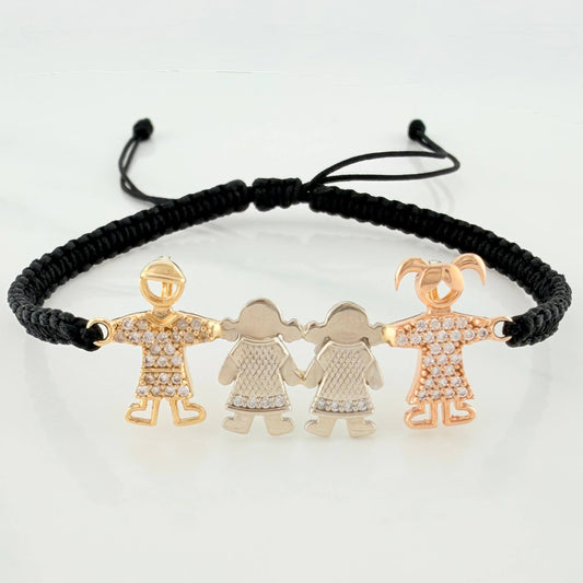 Pulsera Tejida Negra Familia Tres Oros 18K