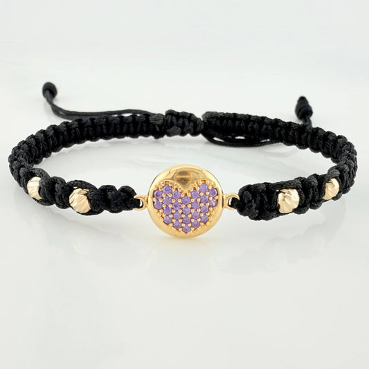 Pulsera Tejida Negra Corazón 4Mm 4 Und Oro Amarillo 18K