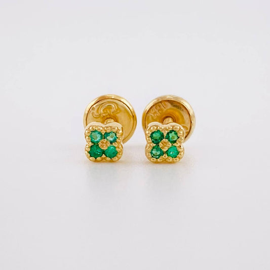 Topos Flor Trebol Esmeraldas 5pts 0.85g / in / 3.8mm Oro Amarillo 18K