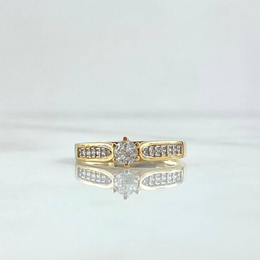 Solitaire Ring Double Inlaid Line 3.1gr / Size 6 3/4 / 18K Yellow Gold