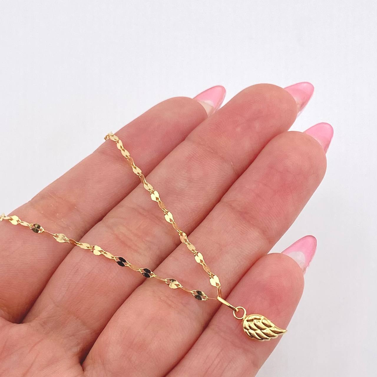 Set Cadena y Dije Flor Espejo + Ala 1.4gr / 17 3/4 in / 1.8mm Oro Amarillo 18K Set Cadena y Dije Flor Espejo + Ala 1.4gr / 17 3/4 in / 1.8mm Oro Amarillo 18K