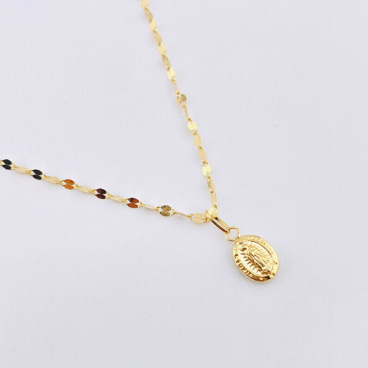 Set Cadena y Dije Flor Espejo + Virgen Guadalupe 1.4gr / 17 3/4 in / 1.8mm Oro Amarillo 18K ©