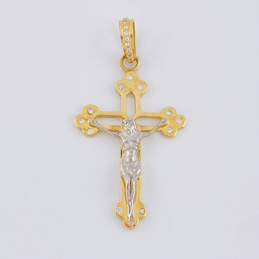 Dije Cruz silueta cristo 3.85g / 1 3/4 in Dos Oros Amarillo Blanco 18K