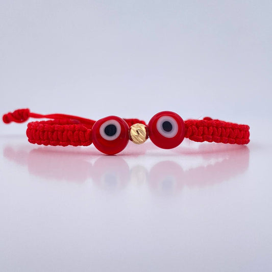 Pulsera Roja Ojos Turcos 4mm 1 Und Bola Diamantada Oro Amarillo 18K (A.C)