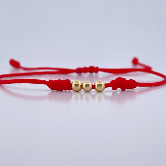 Pulsera Roja Bolas 3mm 3 Und Lisas Oro Amarillo 18K (A.C)
