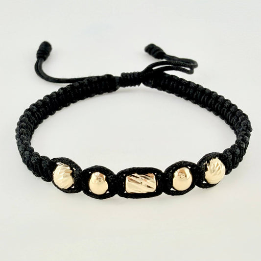 Pulsera Negra Cilindro Central 5und / 4mm-5mm Oro Amarillo 18K (A.C)
