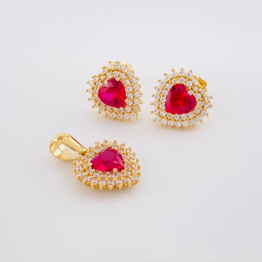 Topos Set Corazón Halo Tupido 6.8g / in / 13.2mm Oro Amarillo 18K