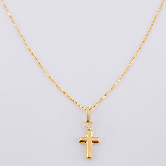 Set Cadena Veneciana + Dije Cruz Lisa / 1.2 g / 19 3/4 in Oro Amarillo 18K