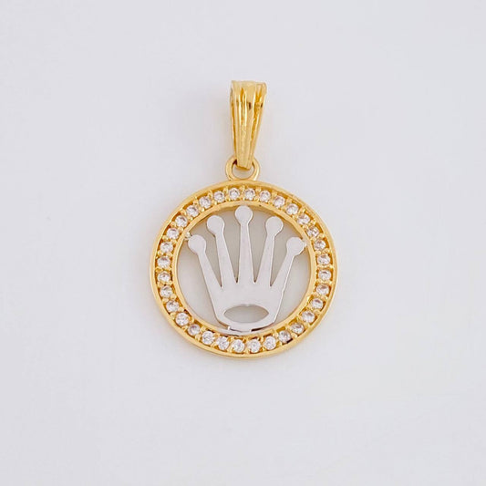 Dije Circulo Corona 1.5g / 3/4 in Dos Oros Amarillo Blanco 18K