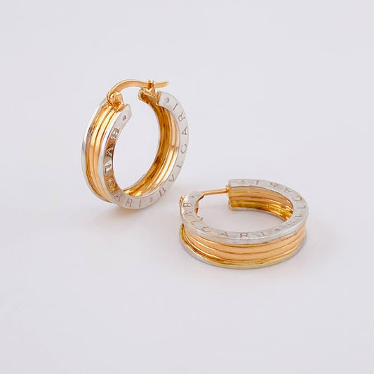 Hoop Earrings Bv 9g / 1 in Two-Tone Yellow White 18K Gold