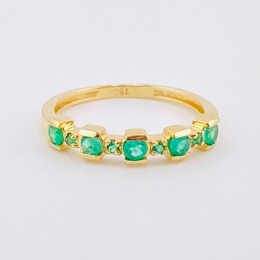 Anillo Cubico Lineal Esmeraldas 33pts 2.2gr / T6 3/4 / Oro Amarillo 18K ©