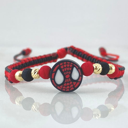 Pulsera Roja Mascara Super Héroe 3mm Bolas Diamantadas 4 Und Oro 18K (A.C)