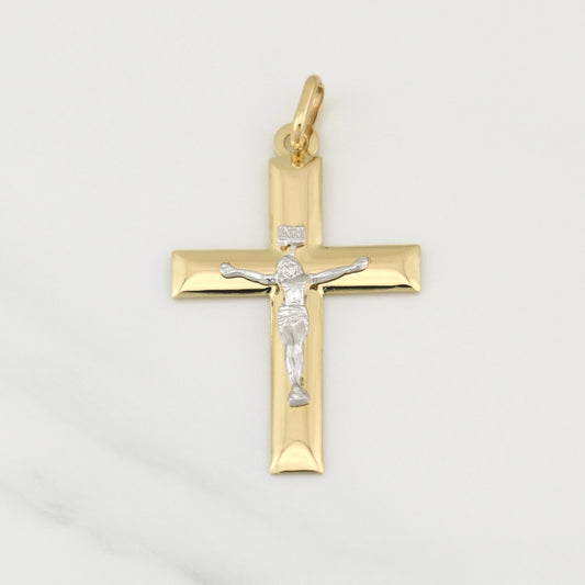 Dije Cruz Cristo 2.95gr / 2 in / Dos Oros Amarillo Blanco +4 18K ©