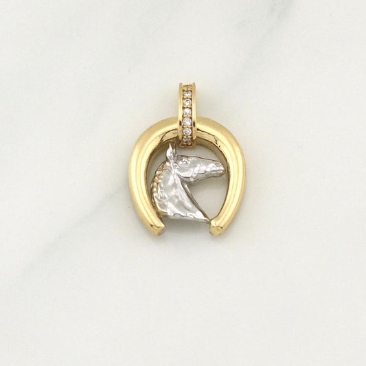 Dije Herradura Caballo 2.8gr / 3/4 in / Dos Oros Amarillo Blanco 18K !