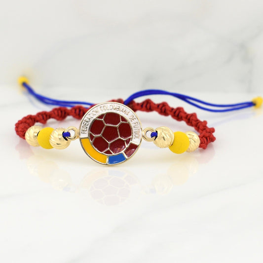 Pulsera Tejida Tricolor Escudo Seleccion Oro Amarillo 18K