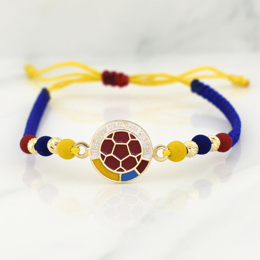 Tricolor Woven Bracelet with National Team Emblem in 18K Yellow Gold