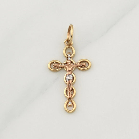 Pendant Cross Christ 1.9g / 1 1/2 in Three Golds 18K