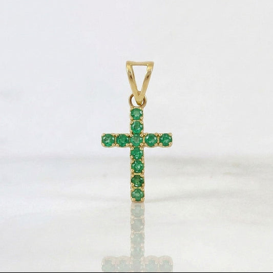 Pendant Cross Emeralds 50pts 0.6g / 3/4 in Yellow Gold 18K