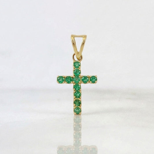 Pendant Cross Emeralds 50pts 0.6g / 3/4 in Yellow Gold 18K