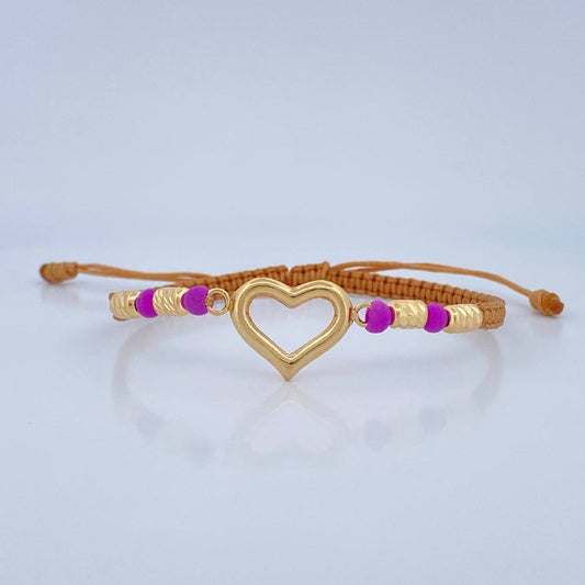 Pulsera Tejida Beige Corazon 1.85gr / Oro 18K &