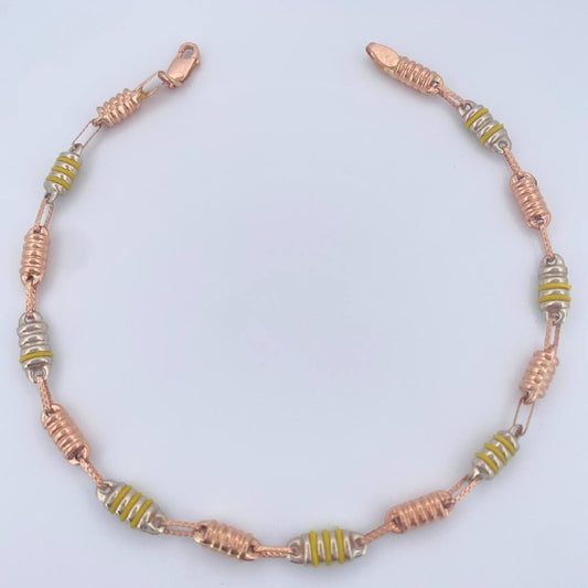 Tobillera Rustica Barril 6.35gr / 10 in / Dos Oros Blanco Rosa 18K $