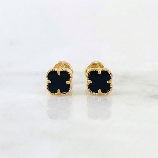 Clover Black Onyx Stud Earrings 1.75 g / in / 6.35 mm 18K Yellow Gold