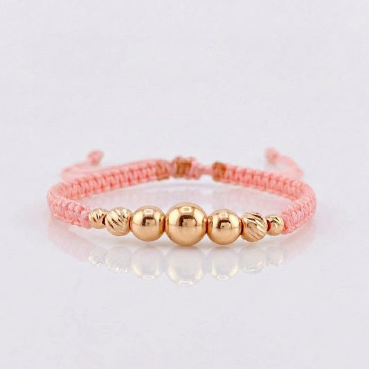 Pulsera Tejida Rosada Lisas 3 Und / 5Mm-6Mm / Diamantadas 4 Und / 3Mm-4Mm Oro Rosa 18K (A.C)