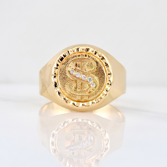 Anillo Signo Dolar 3.55g / T10 Oro Amarillo 18K