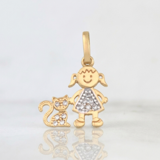 Dije Niña y Gato 1.1g / 3/4 in Oro Amarillo 18K
