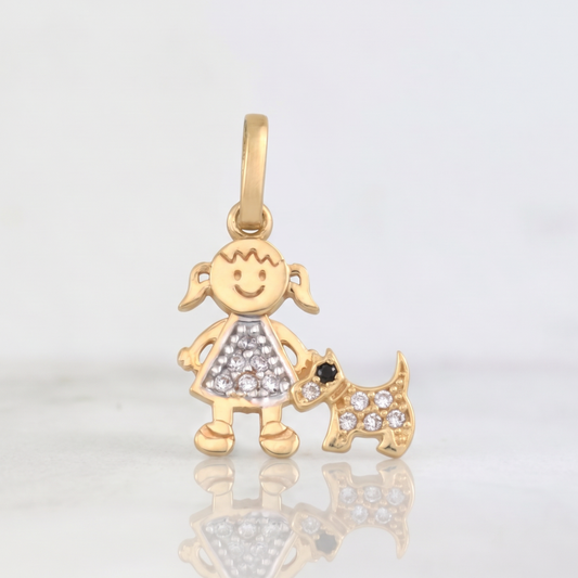 Dije Niña y Perro 1.1g / 3/4 in Oro Amarillo 18K