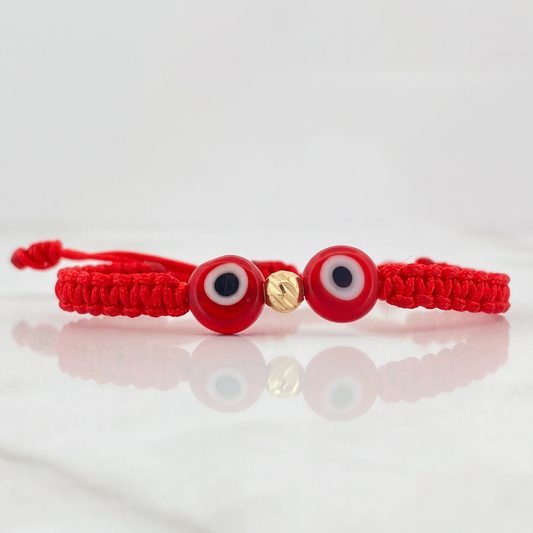 Pulsera Roja Ojos Turcos 4mm 1 Und Bola Diamantada Oro Amarillo 18K (A.C)