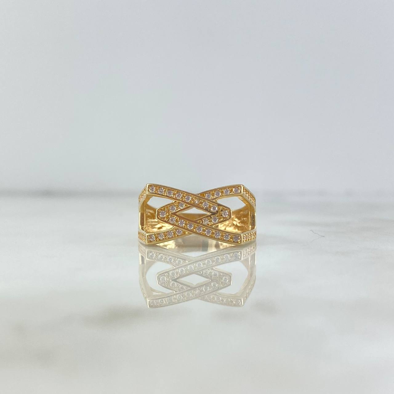 Crossed V Ring 3.75gr / Size 7 1/4 / White Zircons Yellow Gold Crossed V Ring 3.75gr / Size 7 1/4 / White Zircons Yellow Gold