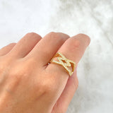 Crossed V Ring 3.75gr / Size 7 1/4 / White Zircons Yellow Gold Crossed V Ring 3.75gr / Size 7 1/4 / White Zircons Yellow Gold