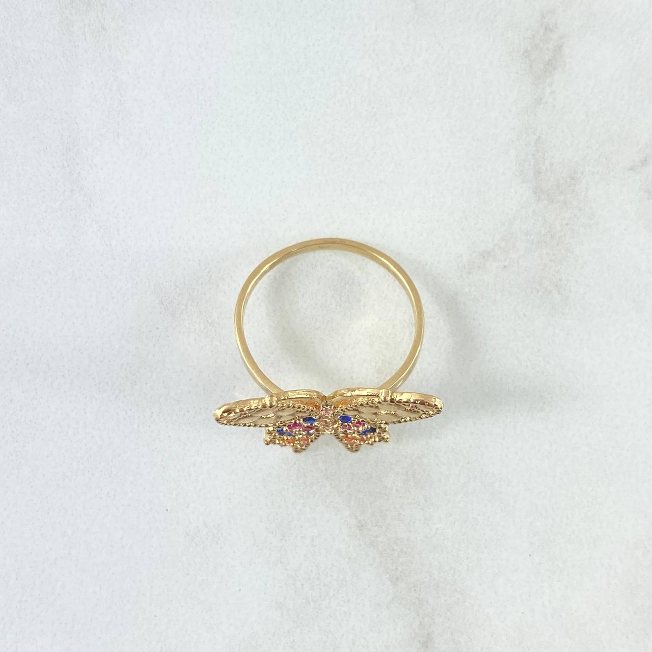 Butterfly Ring 3.9gr / Size 6 3/4 / Multicolor Zircons Yellow Gold Butterfly Ring 3.9gr / Size 6 3/4 / Multicolor Zircons Yellow Gold