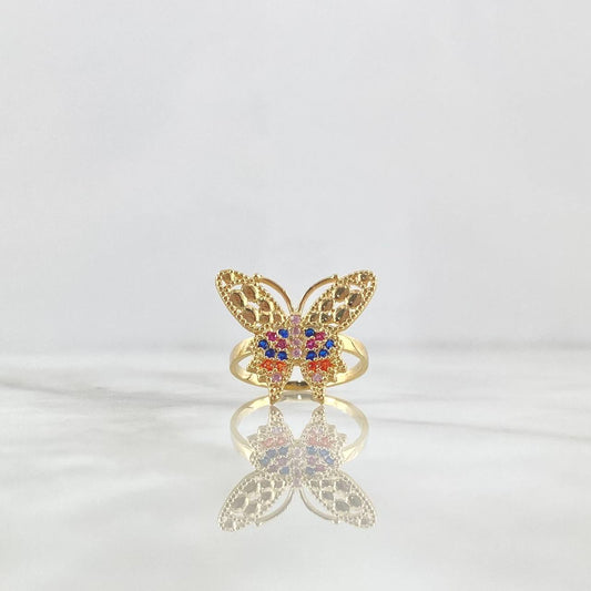 Butterfly Ring 3.9gr / Size 6 3/4 / Multicolor Zircons Yellow Gold