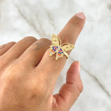 Butterfly Ring 3.9gr / Size 6 3/4 / Multicolor Zircons Yellow Gold Butterfly Ring 3.9gr / Size 6 3/4 / Multicolor Zircons Yellow Gold