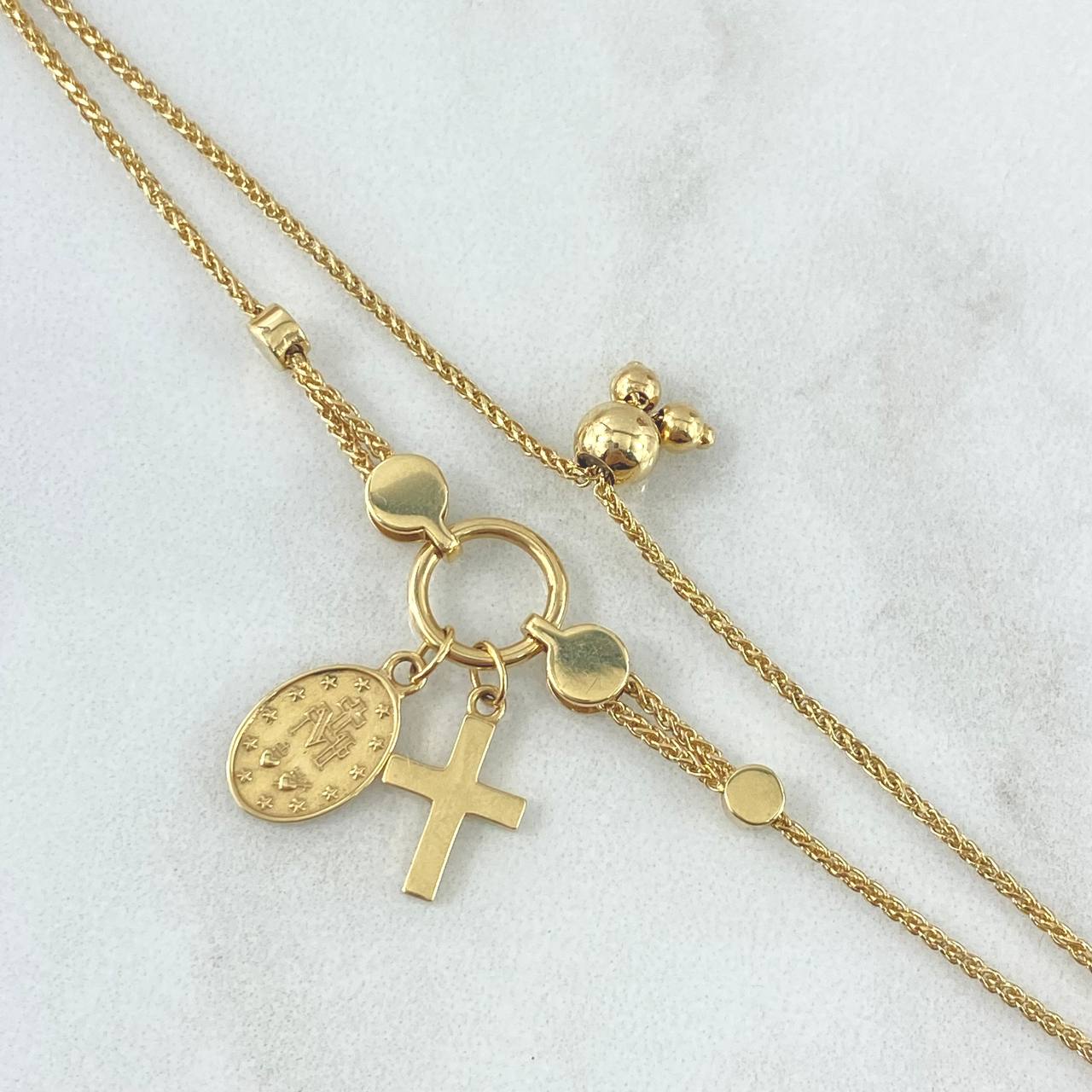 Franco Bracelet Gradual Cross - Virgin Fatima 5.05gr / 20cm / 1mm Yellow Gold +4 Franco Bracelet Gradual Cross - Virgin Fatima 5.05gr / 20cm / 1mm Yellow Gold +4