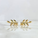 Stud Earrings Mermaid Leaf 2.75gr / 2cm / White Zircons Yellow Gold Stud Earrings Mermaid Leaf 2.75gr / 2cm / White Zircons Yellow Gold