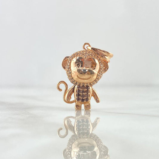 Pendant Monkey 4.95gr / 3cm / White Zircons - Yellow Gold Browns