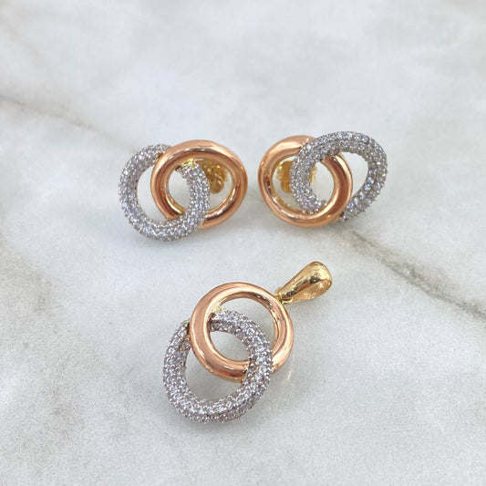 Set Aro Doble Curvo - Dije 1 in + Topos 19mm 8.35gr / Tres Oros 18K ©