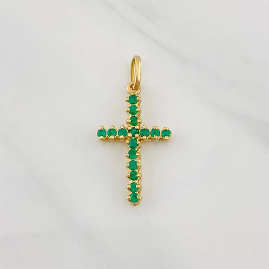 Pendant Dense Cross Emeralds 32pts 1.85g / 1 1/4 in 18K Yellow Gold