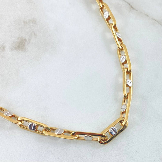 Cadena Click Tornillo 15.9gr / 60cm / Dos Oros Amarillo Blanco +4 18K