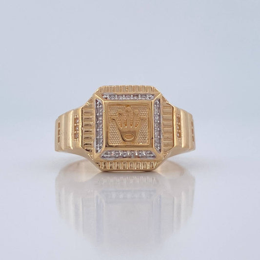 Anillo Sello Corona 6.7gr / T10 1/4 / Dos Oros Amarillo Blanco 18K %