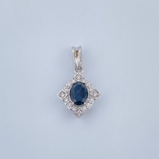 Dije Rombo Zafiro Diamantes 1.55gr / 3/4 in / Oro Blanco 18K %