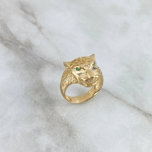 Panther Ring 6.6gr / T9 3/4 / Green Zircons Yellow Gold