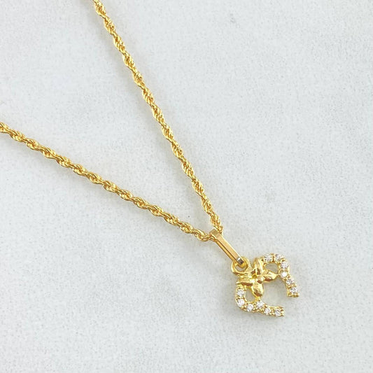 Set Cadena Lazo 0.95gr / 45cm + Dije Oreja Ratón 0.55gr / 1.5gr / Circones Blancos Oro 18K (Oferta) ©