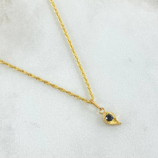 Set Cadena Lazo 0.95gr / 45cm + Dije Gota 0.55gr / 1.5gr / Circon Negro Oro 18K (Oferta) ©