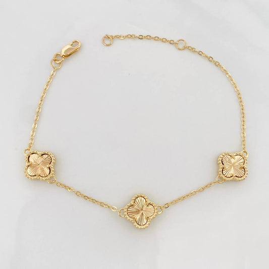 Pulso Modulable Aro Seguido Trebol 4.70g / 7 1/2 in - 6 1/4 in / 1.16mm Oro Amarillo 18K