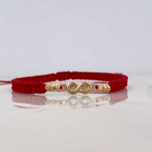Pulsera Tejida Roja Infinito Oro Amarillo 18K
